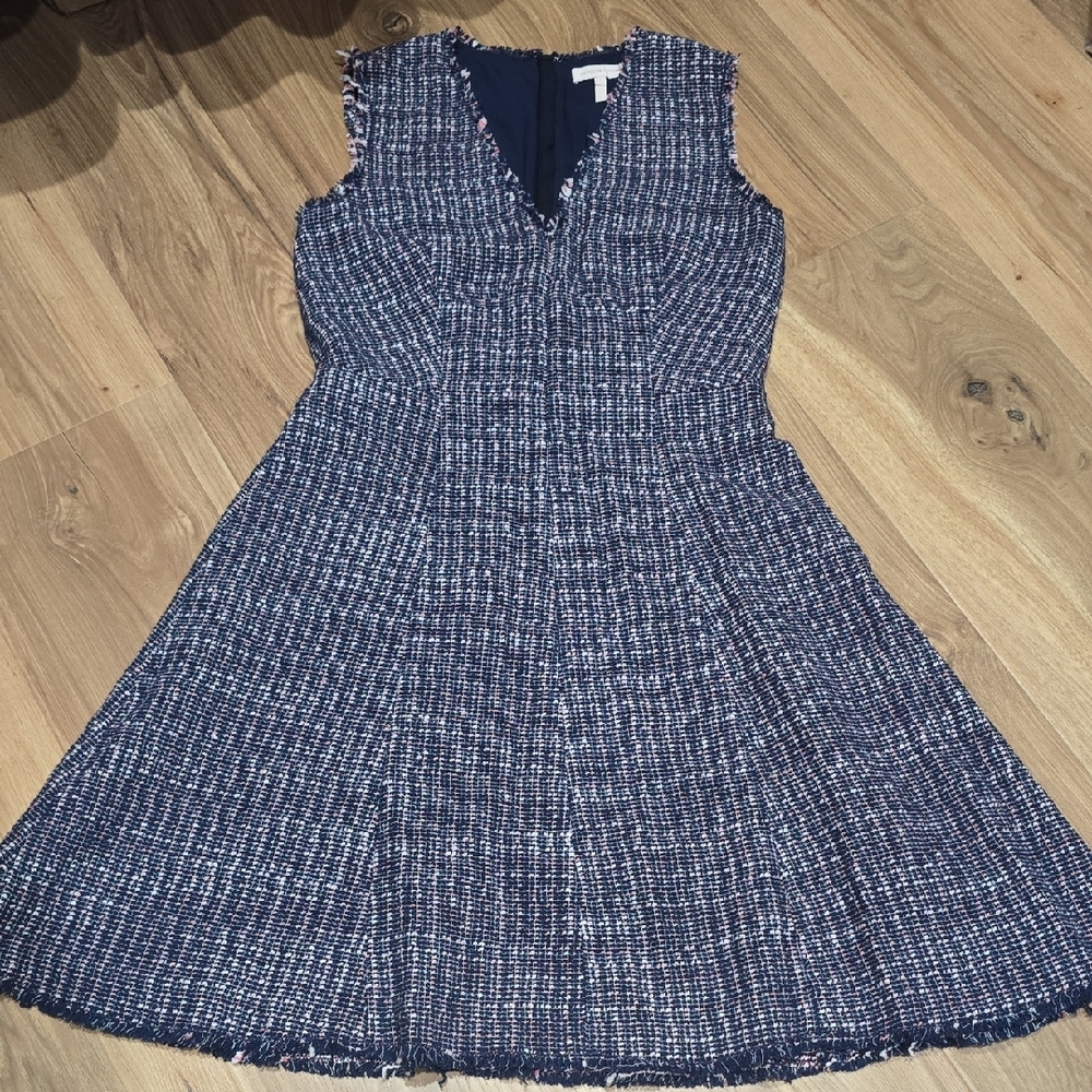 Rebecca Taylor Navy & White Tweed Midi Dress